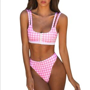 Pink and White Checkered Swimsuit